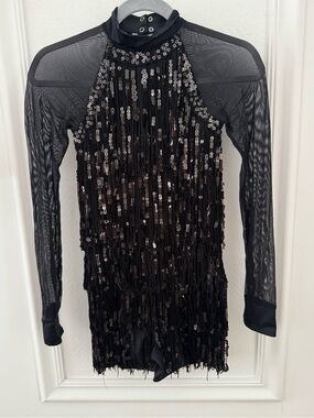 Weissman Black Sequin Fringe Dance Dress